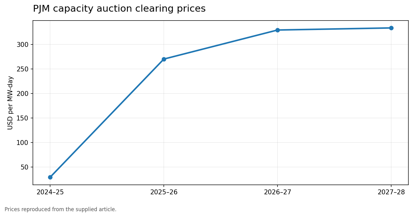 Chart of PJM capacity auction clearing prices
