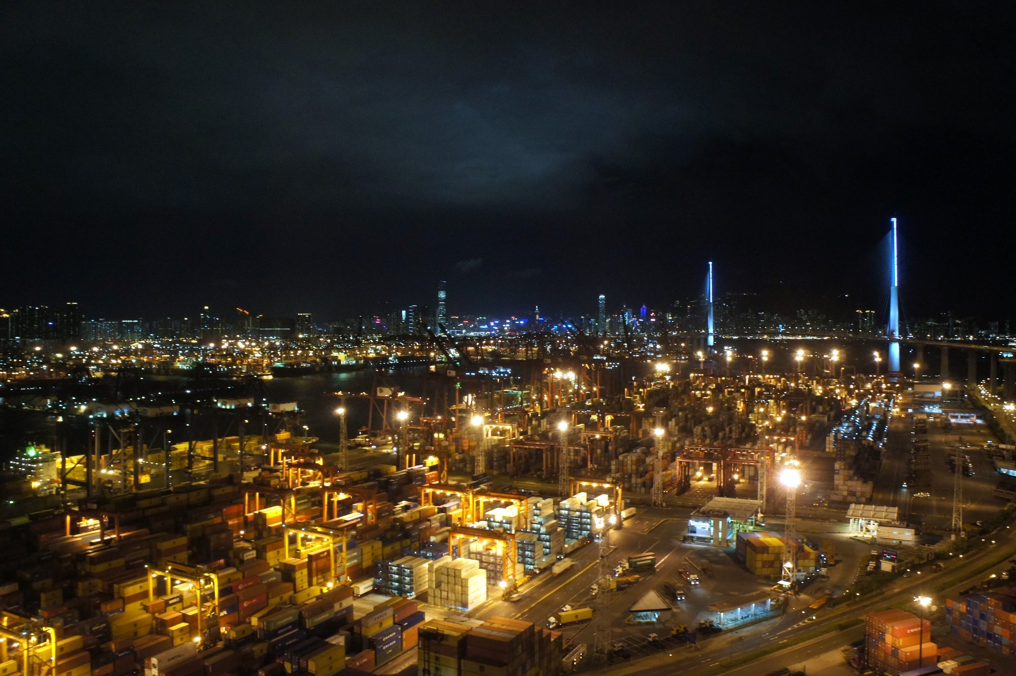 Container terminal at night