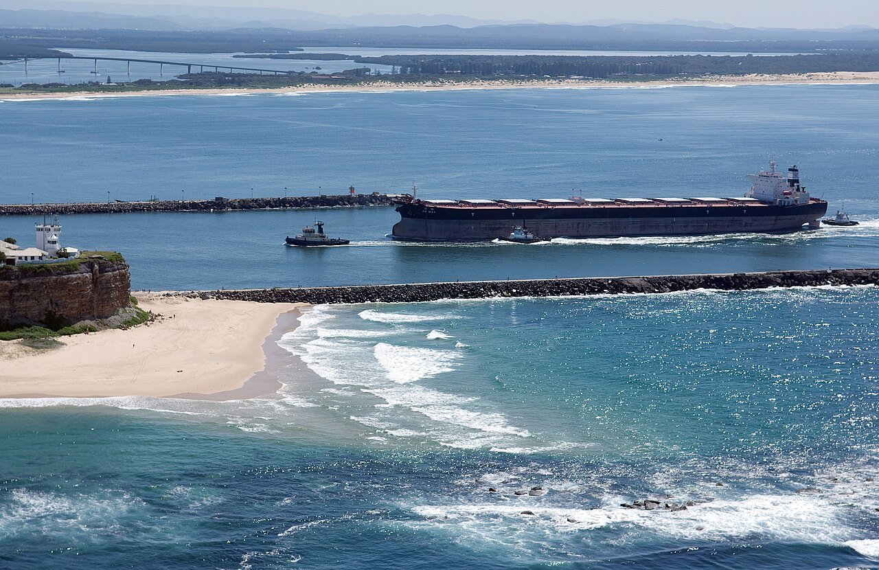 Coal carrier entering the Port of Newcastle, Australia